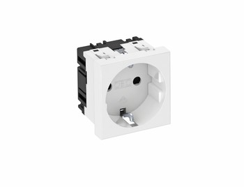 Розетка силовая 0° одинарная 2К+З, 1 модуль Modul45, 45х45 мм, со шторками, 16А 250В белая
