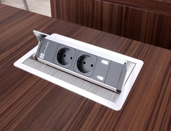 Встраиваемый розеточный модуль VersaNet (2 розетки 220V + 1 USB 5V (2port) + 2RJ45, матовая сталь)