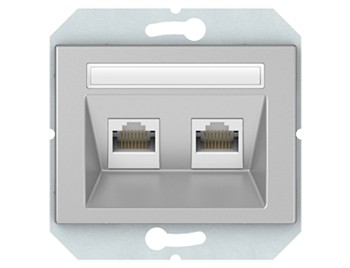 Kомпьютерная розетка RJ45, Тайвань, двухместная, б\р, серая