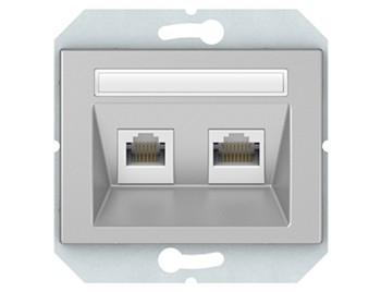 Tелефонная и компьютерная розетка,  без рамки, серая