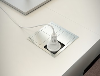 Электроустановочный модуль со сдвигающейся крышкой VersaHIT (1 розетка 220V + 2 USB 5V, матовый алюминий)