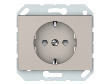 Розетка с заземлением, со шторками,  без рамки, серо-бурая