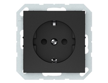 Розетка с заземлением, со шторками,  без рамки, чёрная