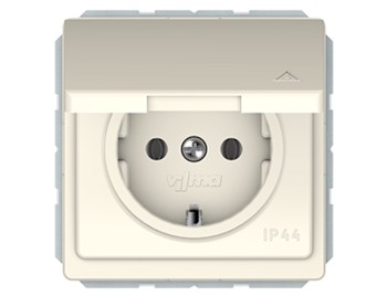 Розетка с заземлением, IP44,  без рамки, бежевая