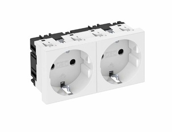 Розетка силовая 0° двойная 2х2К+З, 2 модуля Modul45, 45х90 мм, со шторками 16А 250В алюминиевый