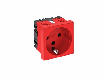 Розетка с кодом (с блокировкой) одинарная 2К+З, 45х45 мм, со шторками, 0°, 16А, 250В, красная